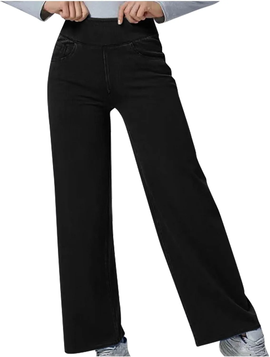 

Женские брюки деним с высокой талией и карманами Ozmmyan