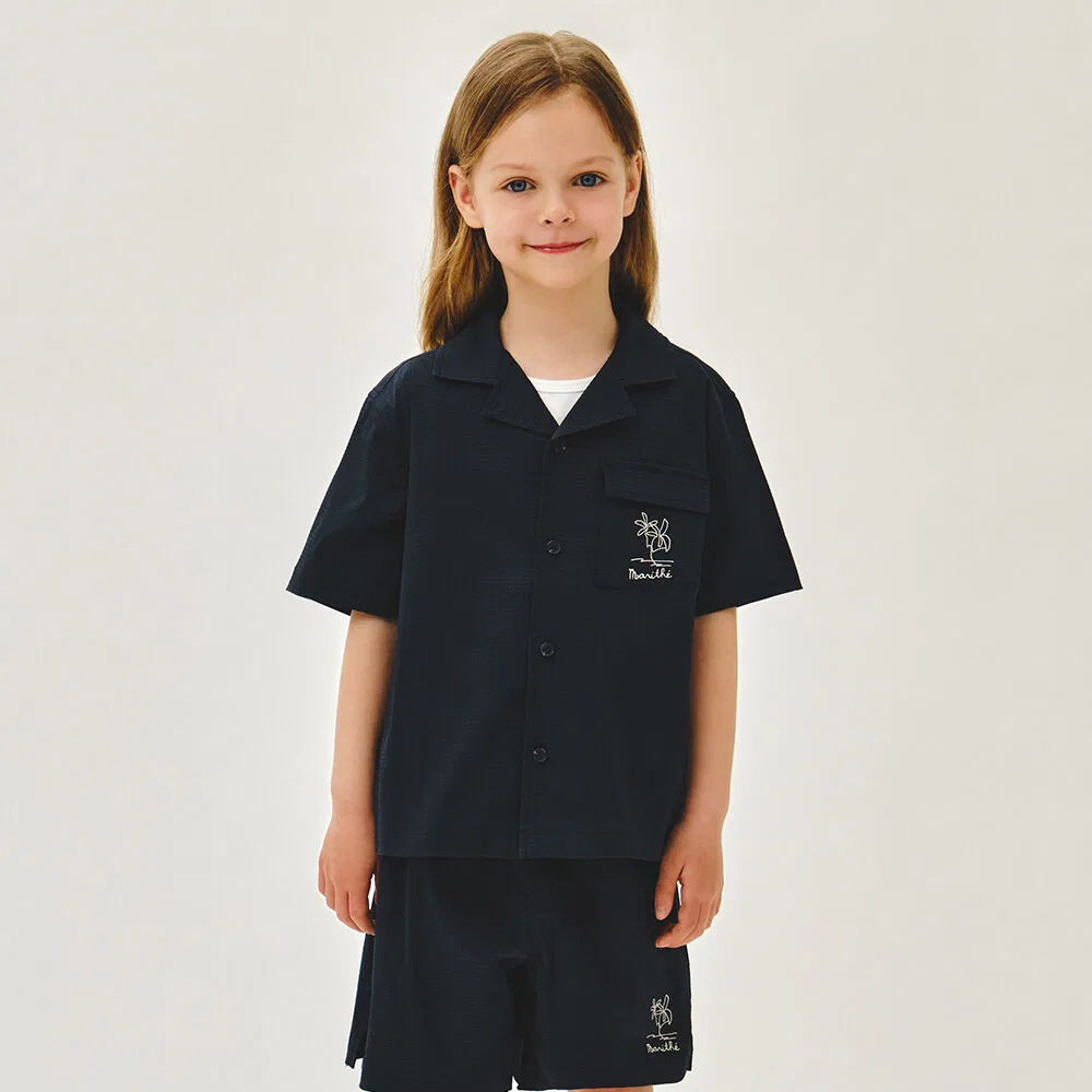 Детская рубашка "Seersucker Half" тёмно-синяя от Marithé Kids