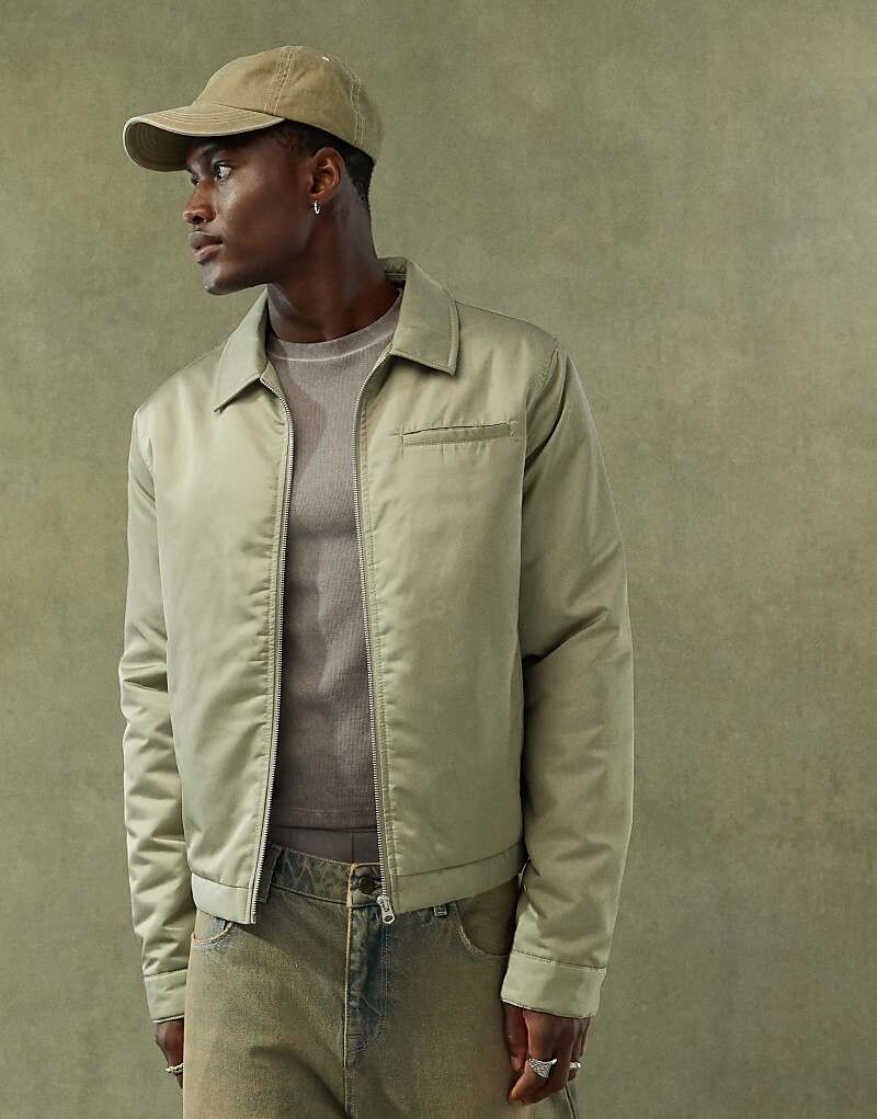 

ASOS DESIGN — зеленая атласная короткая куртка Харрингтон