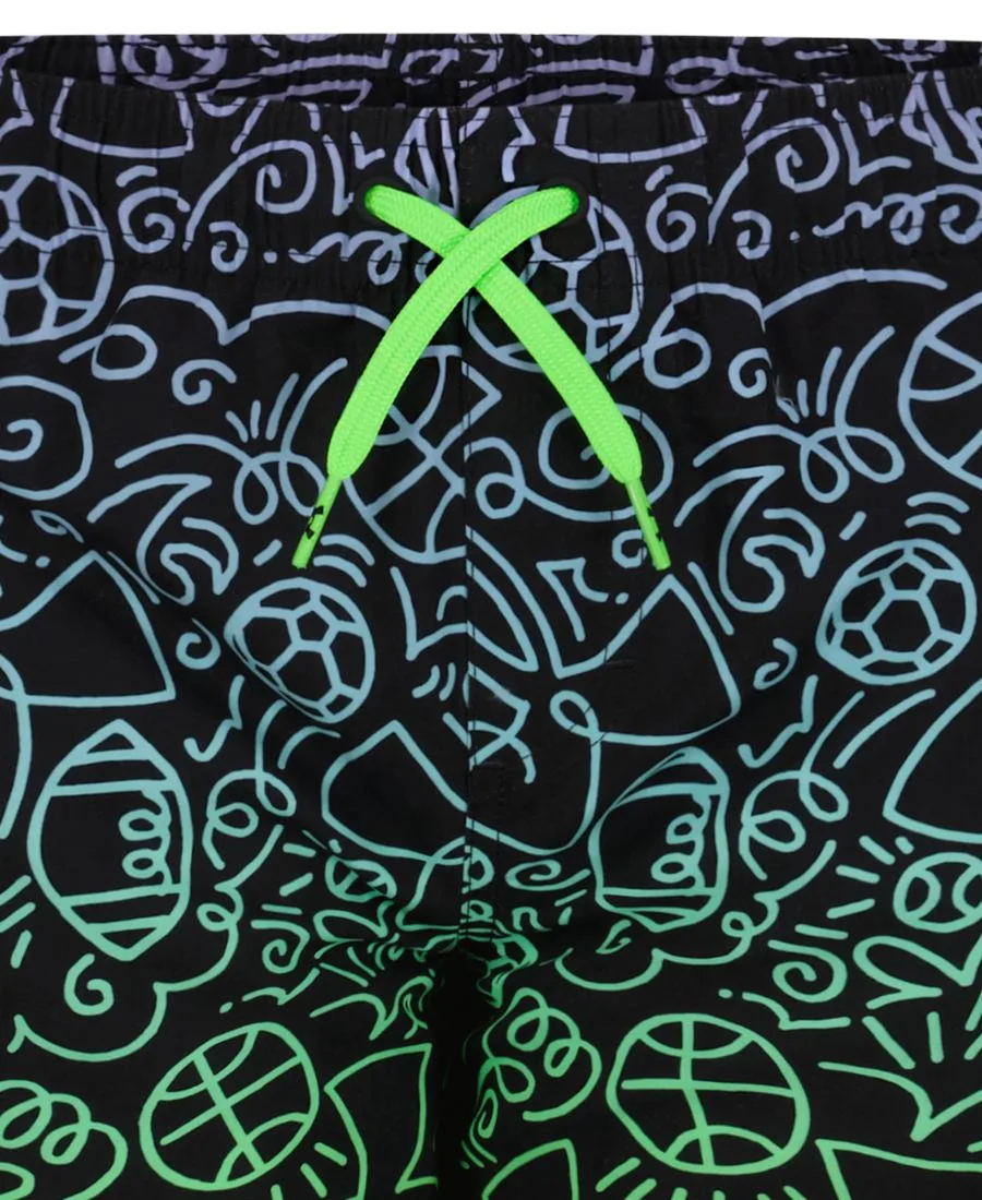 Плавки для мальчиков 8-20 лет с рисунком в виде дудлов Under Armour, черный/neon зеленый — фото 4