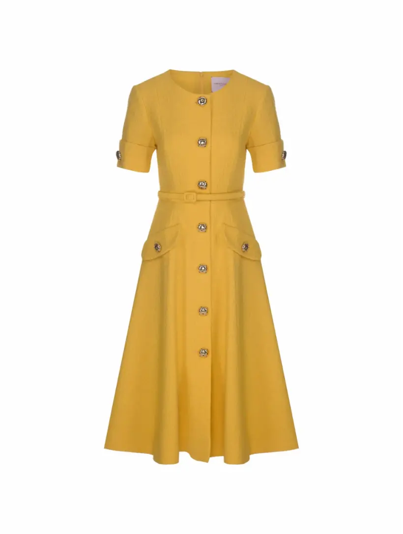 

Твидовое платье миди Carolina Herrera, жёлтый