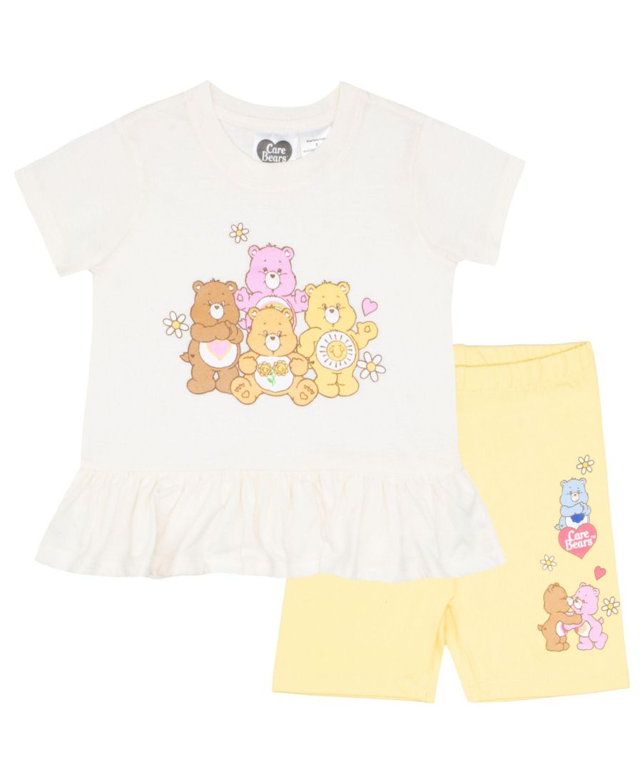 

Комплект из двух предметов для маленьких девочек: футболка и шорты с оборками по низу Care Bears, White/yellow