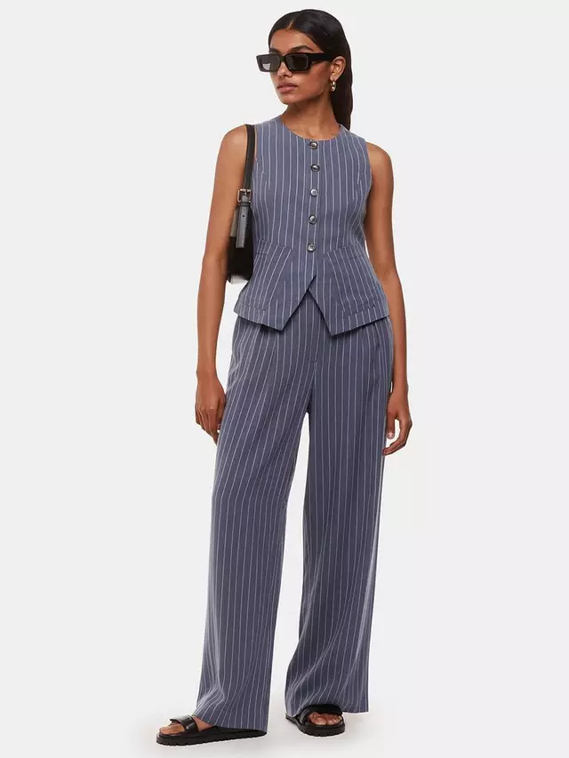 

Брюки Whistles Petite Lottie Pinstripe Wide Leg, цвет navy/multi