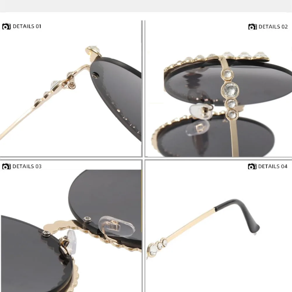 

Женские круглые солнцезащитные очки с бриллиантами, сексуальные, полуободковые, с кристаллами, женские очки с хрустальными элементами WNCKSQ, C3gold-brownpink