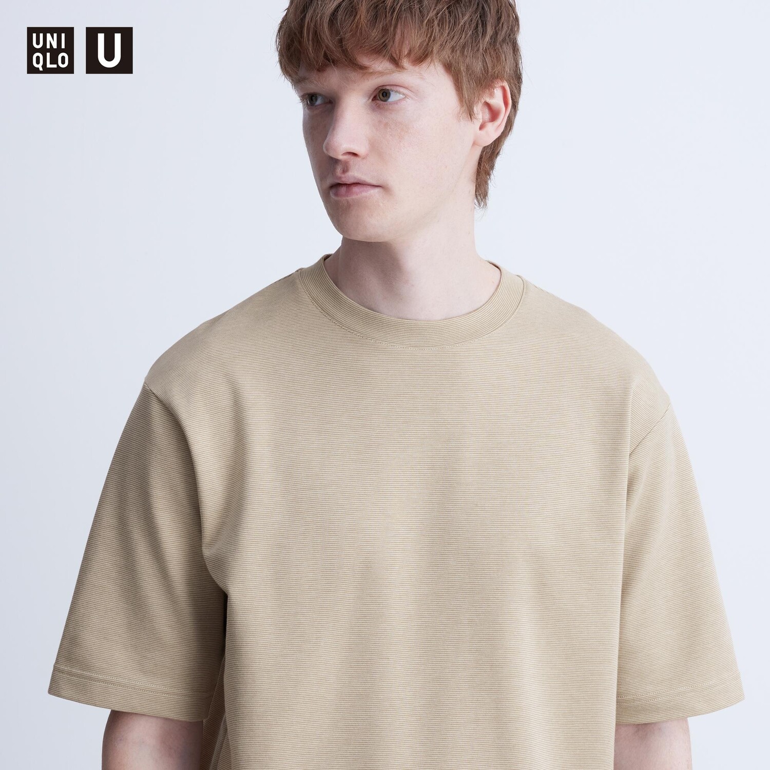

Футболка оверсайз Uniqlo AIRism с окантовкой, бежевый