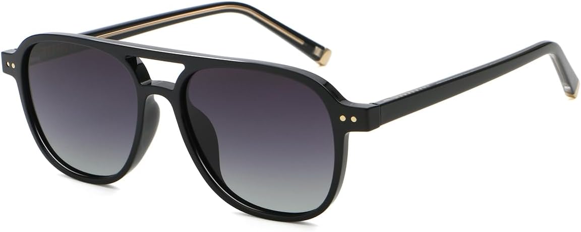 

Мужские поляризованные солнцезащитные очки в стиле ретро, ​​женские с ацетатными дужками, унисекс, с двойной перемычкой, квадратные солнцезащитные очки UV400 weiyuchen, Black With Grey