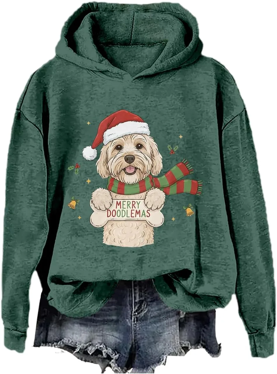 

Свитшот с капюшоном Merry Doodlemas, рождественский пуловер с голдендудлом SIMJEW