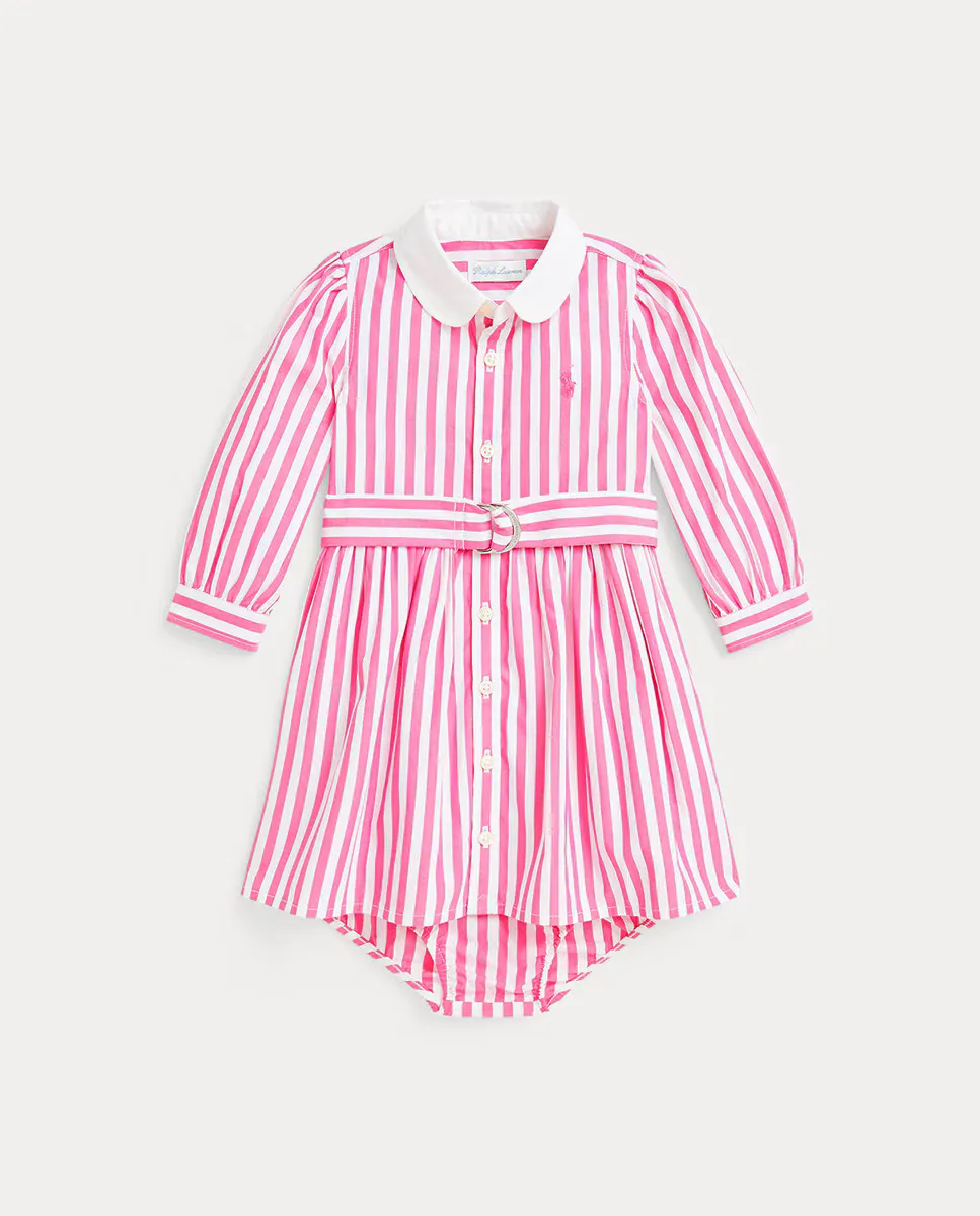 

Платье для девочки из хлопка с длинными рукавами Polo Ralph Lauren, розовый