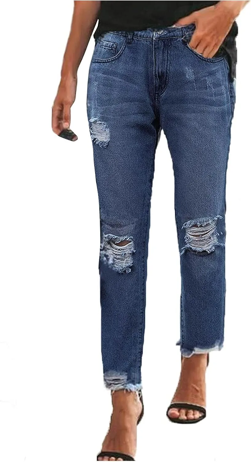 

Женские джинсы LIUguoo с высокой талией, скинни, рваные, укороченные