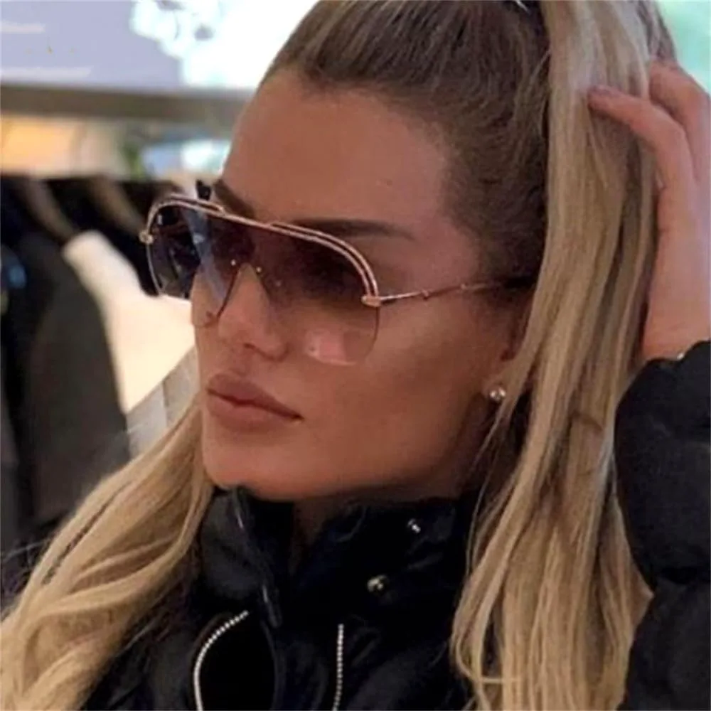 

Крупные солнцезащитные очки в полуободковой оправе для мужчин и женщин, с заклепками, с одной линзой, защита от УФ-излучения UV400, винтажные очки LANGSER, 3