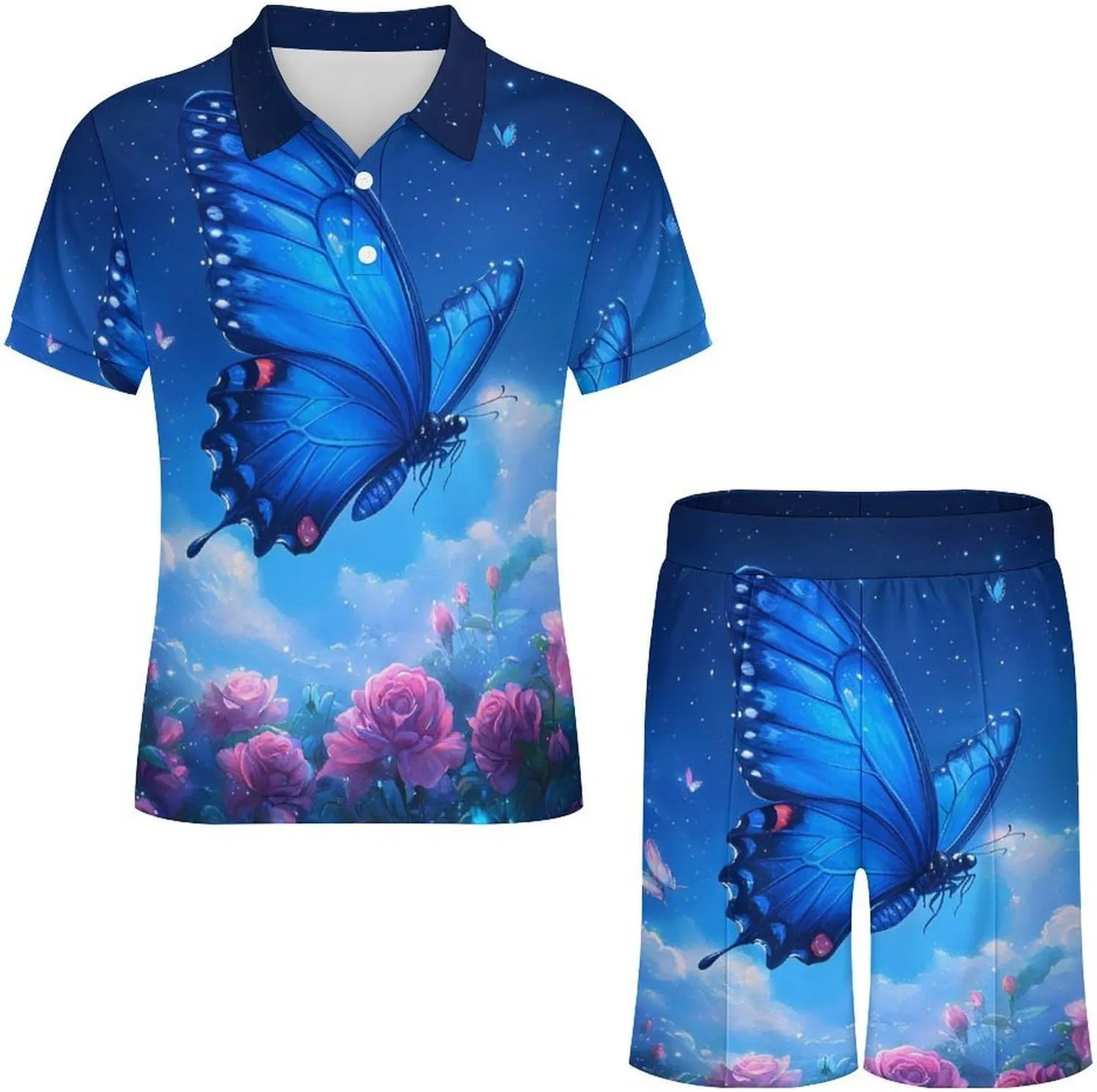 Мужской спортивный костюм с принтом, Blue Butterflies, 2 предмета, Style — фото 3