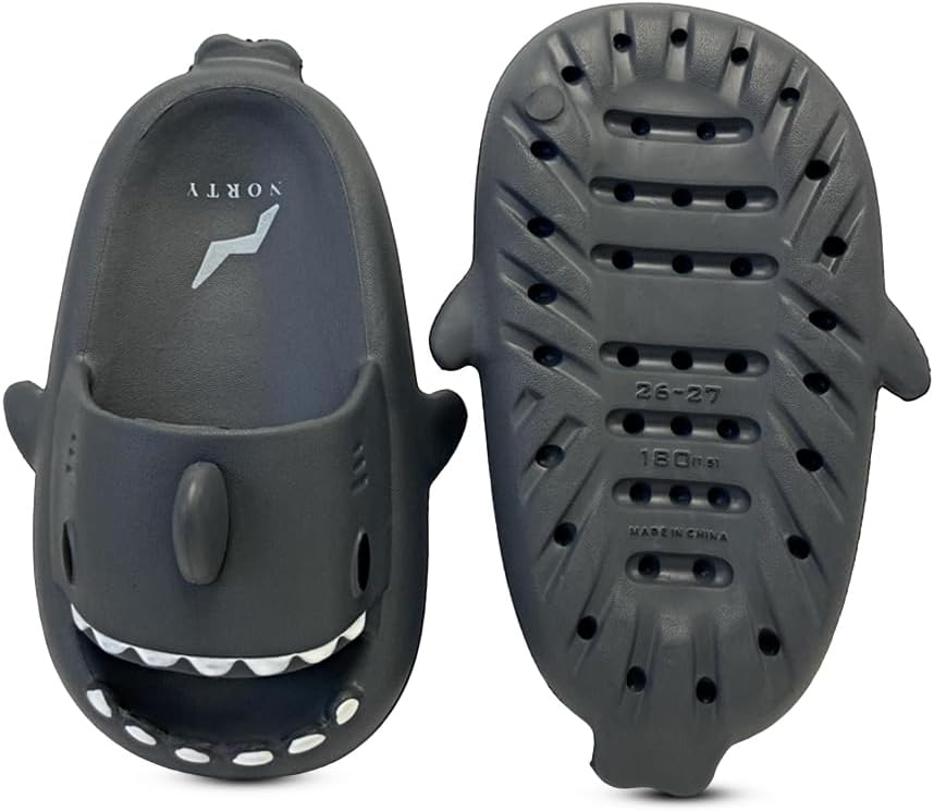 

Детские шлепанцы NORTY для мальчиков и девочек, унисекс, от малышей до старших детей, легкие с изображением акулы, Charcoal