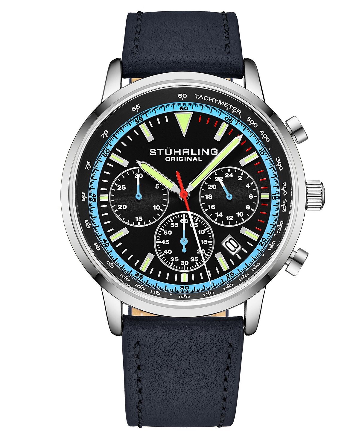 

Мужские часы Chrono Blue из натуральной кожи с ремешком 44 мм Stuhrling