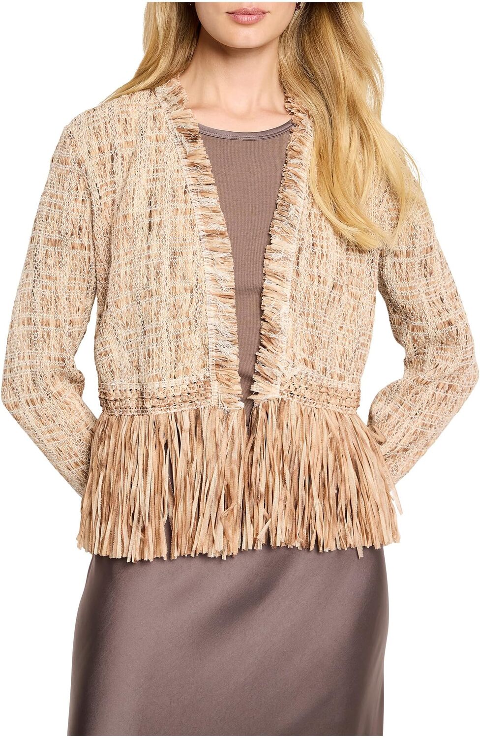 

Куртка NIC+ZOE Petite Cork Fringe Knit Jacket, цвет Neutral Multi