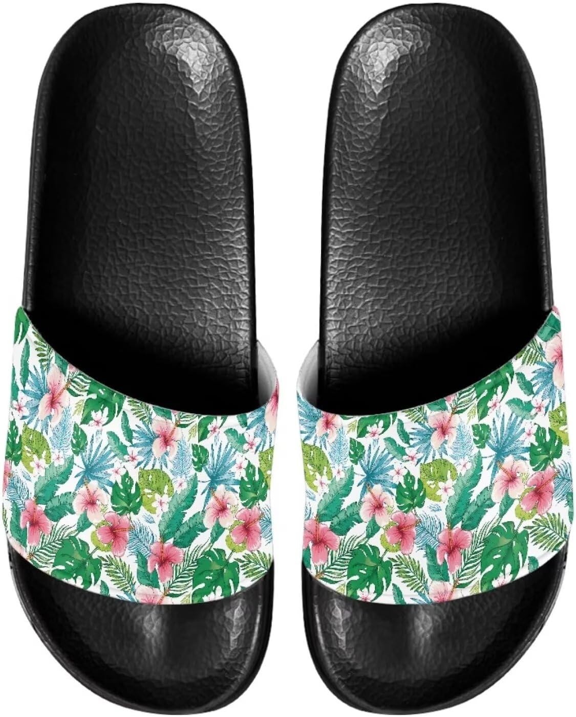 

Повседневные нескользящие шлепанцы для женщин и мужчин, с открытым носком, домашней подошвой, легкие плоские тапочки для ванной и пляжа Annejudy, Tropical Leaves