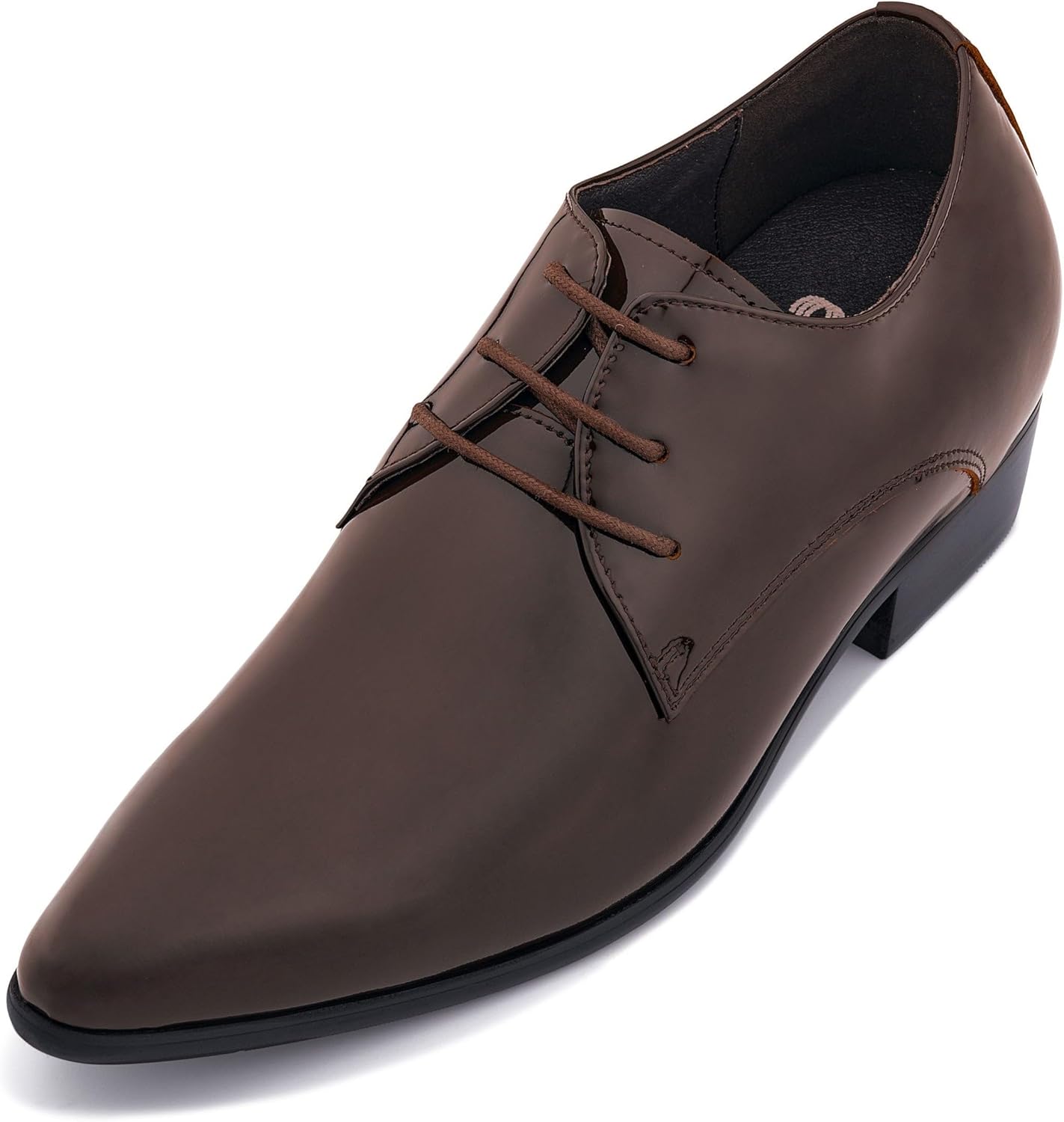 

Мужские невидимые туфли-лифтеры CALTO - шоколадно-коричневая лакированная кожа, шнуровка, формальные оксфорды - увеличивают рост на 7 см - K2727 - размер 12 D(M) US