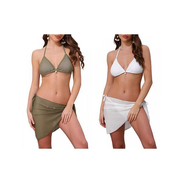 

2 комплекта женского бикини с ракушками, 3 предмета: топ-халтер, треугольные трусики и юбка Inspire Chic, Moss Green White, Белый, 2 комплекта женского бикини с ракушками, 3 предмета: топ-халтер, треугольные трусики и юбка Inspire Chic, Moss Green White