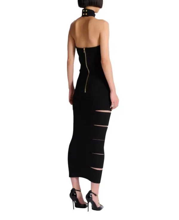 Длинное платье без рукавов с декоративной отделкой. Balmain, Black — фото 3