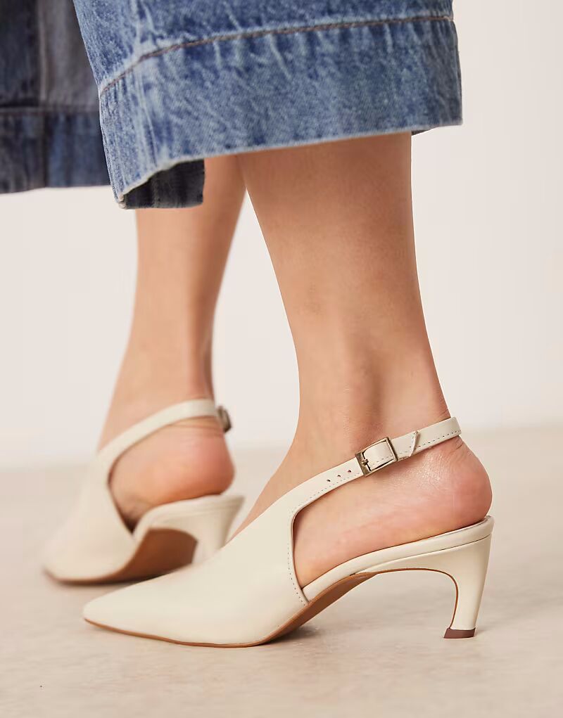 Туфли ASOS DESIGN Sculpt премиум-класса на среднем каблуке из кожи кремового цвета — фото 2