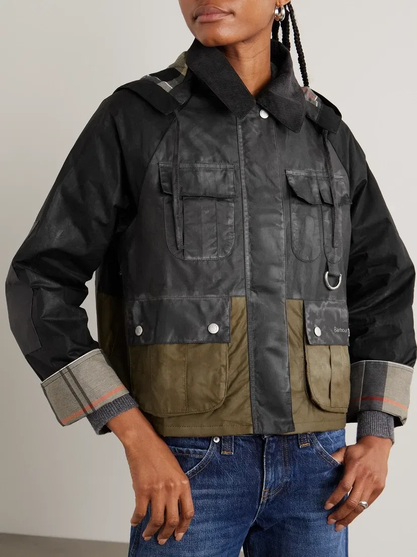 Вощеная куртка Liza с капюшоном и панелями Barbour, черный — фото 3