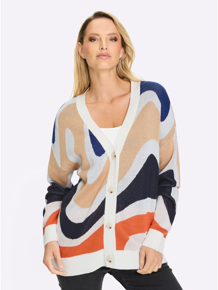 

Жаккардовый кардиган в цвете экрю и темно-синем Heine