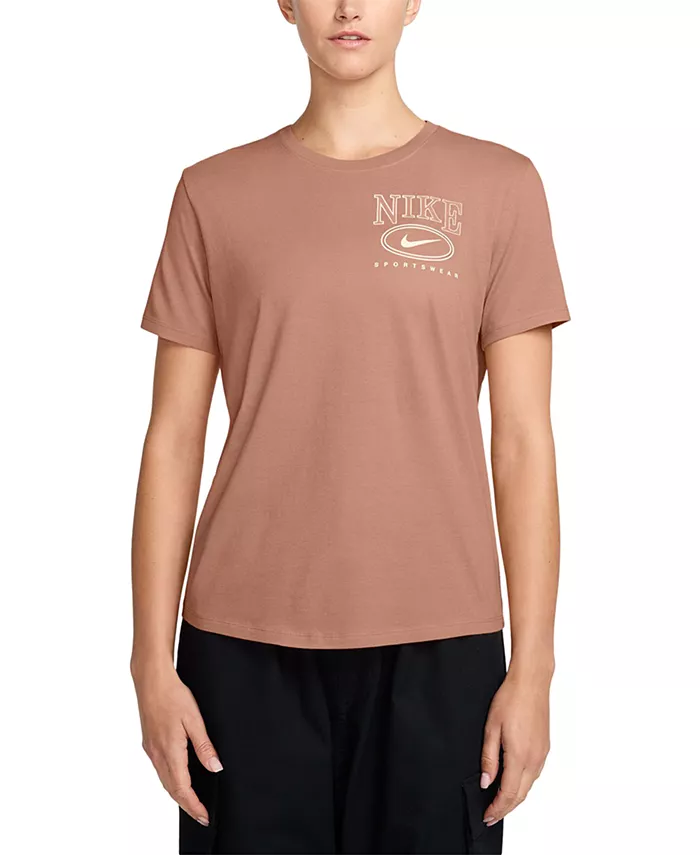 

Женская футболка с коротким рукавом и принтом из хлопка для спорта Nike, розовый