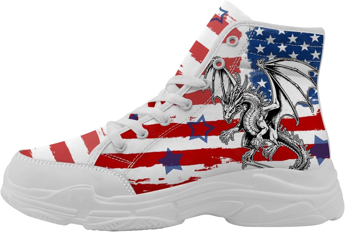 

Кеды для мужчин и женщин на шнуровке, высокие кроссовки с флагом США, подарок для нее и для него Quorax, белый/красный/синий