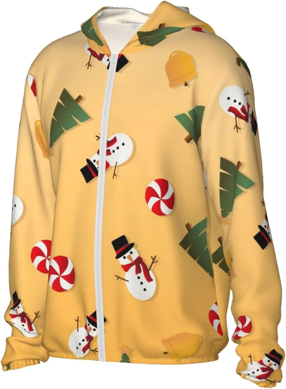 Толстовка с капюшоном "Christmas Tree Snowman" для защиты от солнца, легкая, на молнии, для мужчин и женщин — фото 4