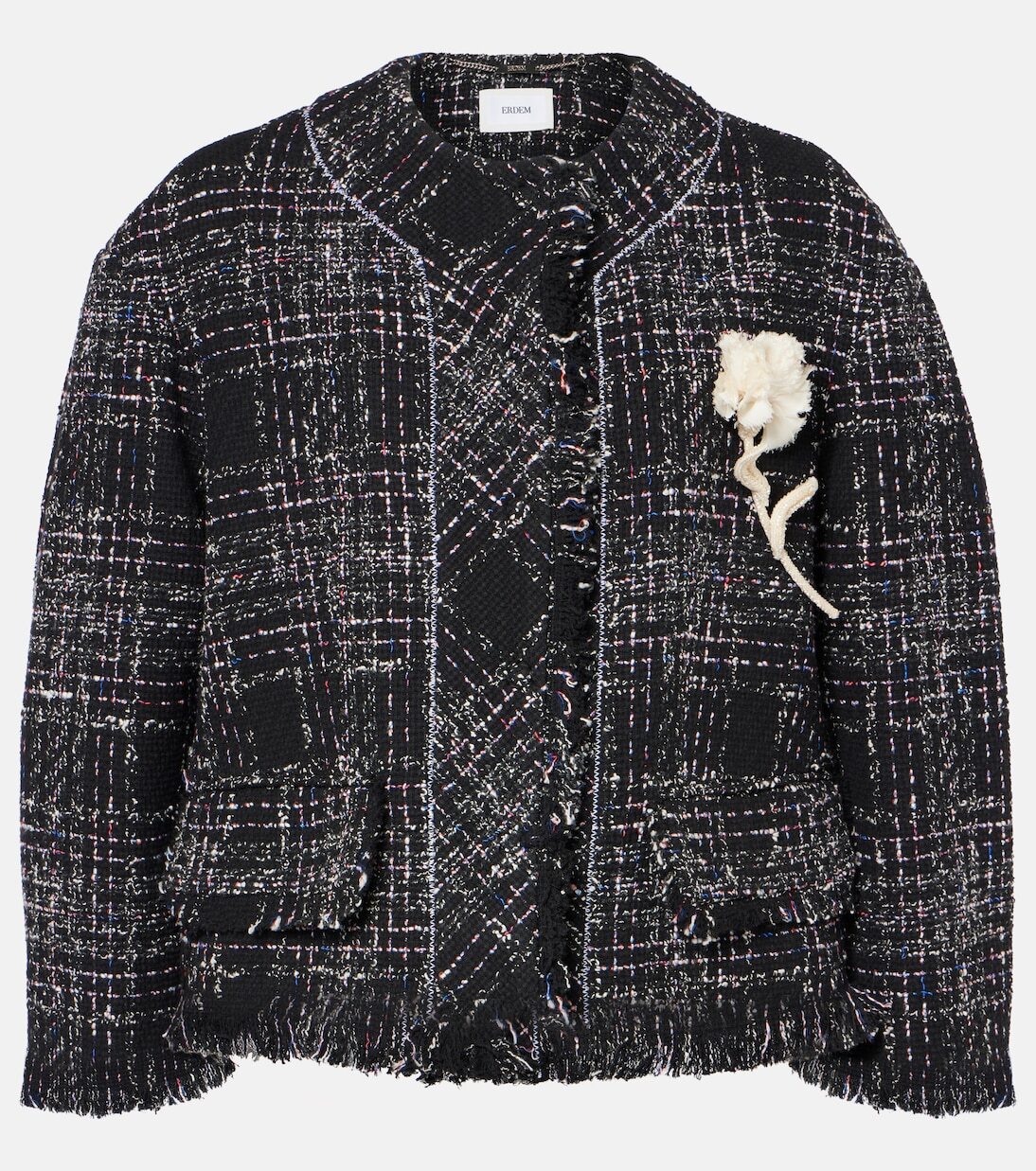 

Укороченный твидовый жакет из смесового хлопка Erdem, черный