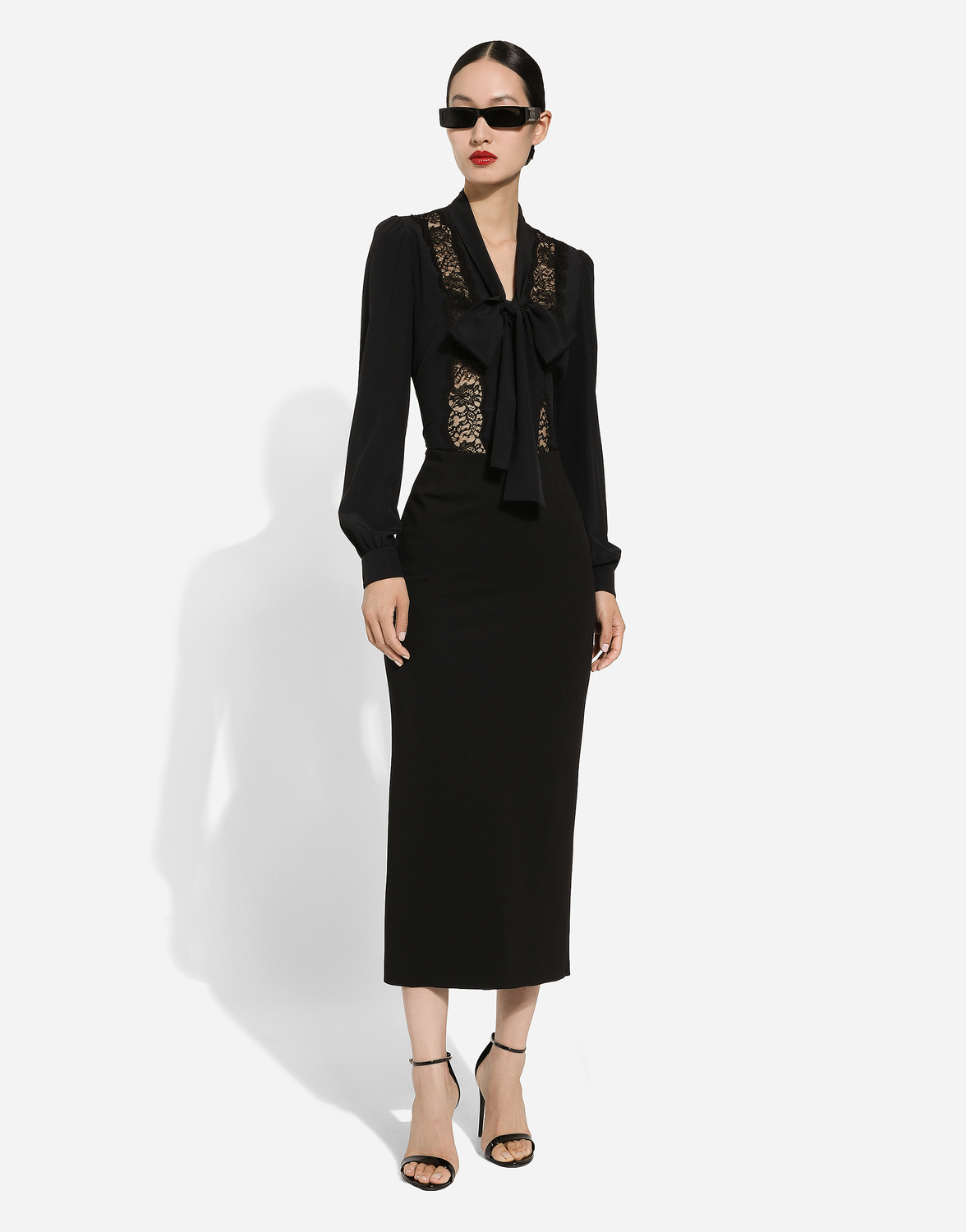 Шелковая рубашка с кружевной вставкой Dolce & Gabbana, черный — фото 2