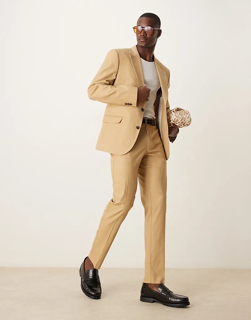 

Узкие брюки из льняной смеси ASOS DESIGN бежевого цвета