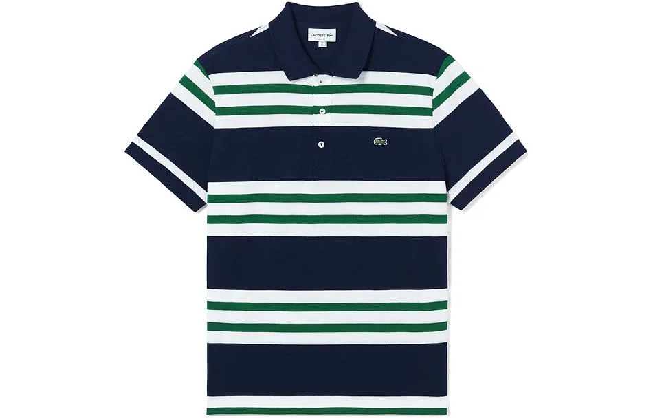 Футболка-поло Lacoste мужская, в сине-бело-зеленую полоску, лето