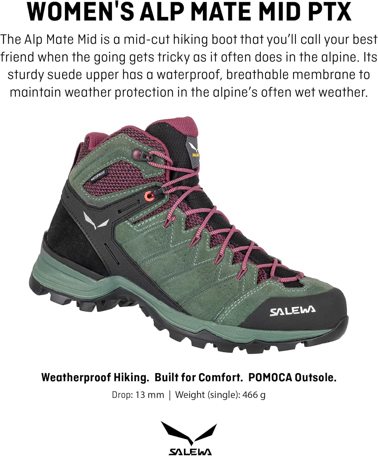 Мужские водонепроницаемые треккинговые и походные ботинки Salewa Alp Mate Mid, зеленый — фото 4