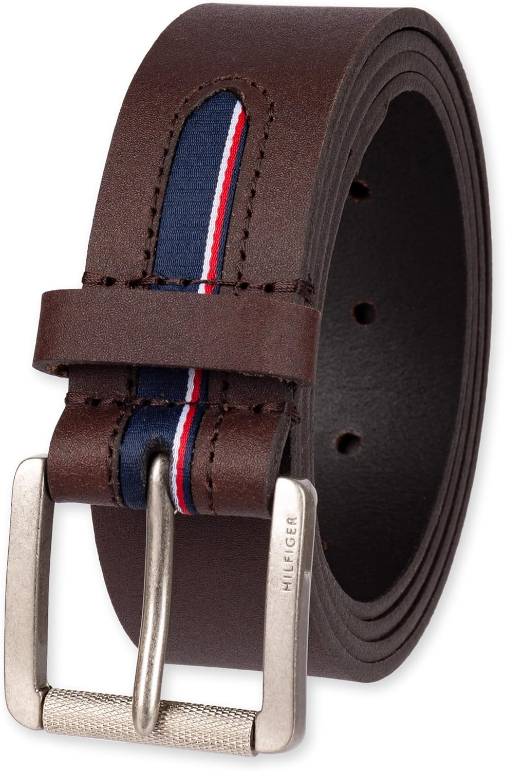 

Ремень Tommy Hilfiger для мужчин, большой и высокий, повседневный, с роликовой пряжкой, Brown Stripe Inlay