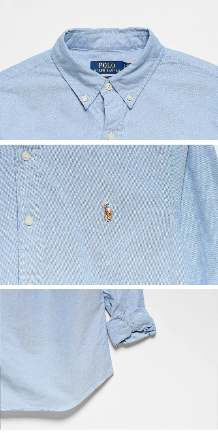 Женская приталенная рубашка из оксфорда синего цвета от Polo Ralph Lauren — фото 4