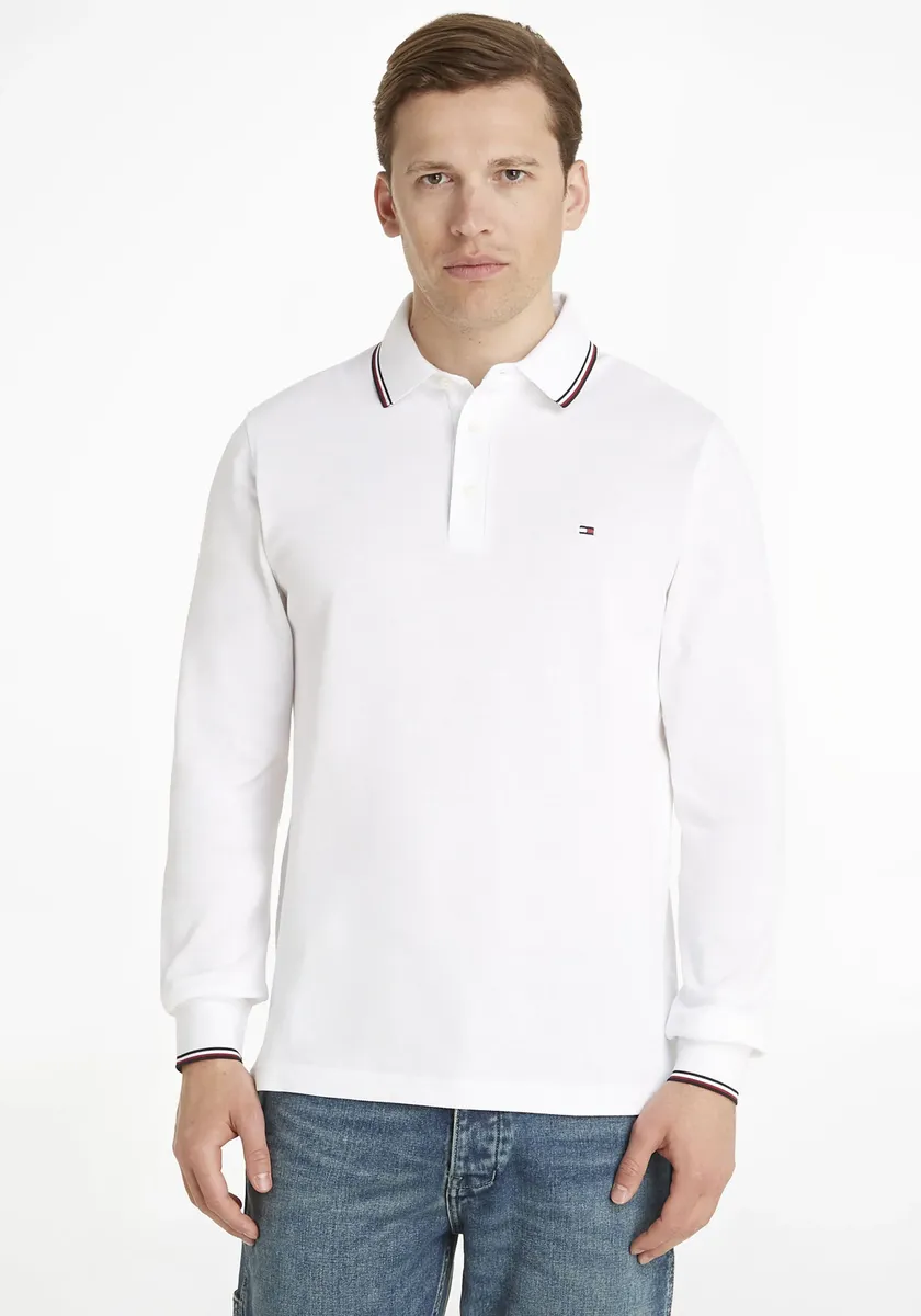 

Рубашка-поло Tommy Hilfiger "1985 RWB TIPPED SLIM LS POLO", из мягкого бархата, белый