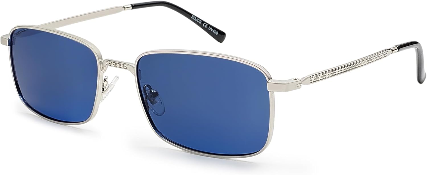 

Солнцезащитные очки SOJOS в стиле ретро-винтаж, прямоугольные, поляризованные, классические, с защитой от УФ-излучения UV400, металлические, модель SJ1215, Silver/Dark Blue