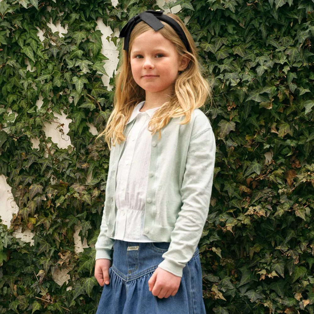 Детский ажурный кардиган Enfant светло-зелёного цвета от Marithé Kids