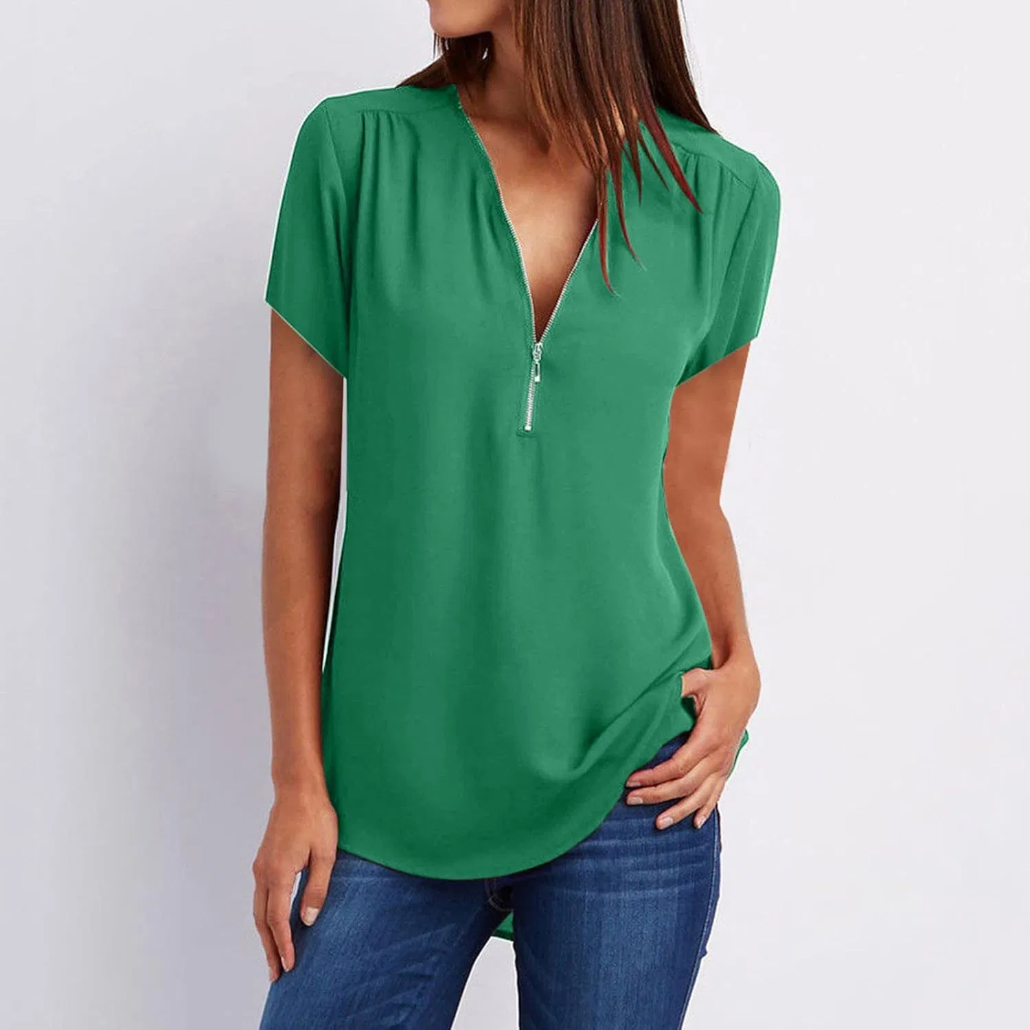 Блуза с корсетом, длинным рукавом, V-образным вырезом, Plus Size, Mint Green — фото 2