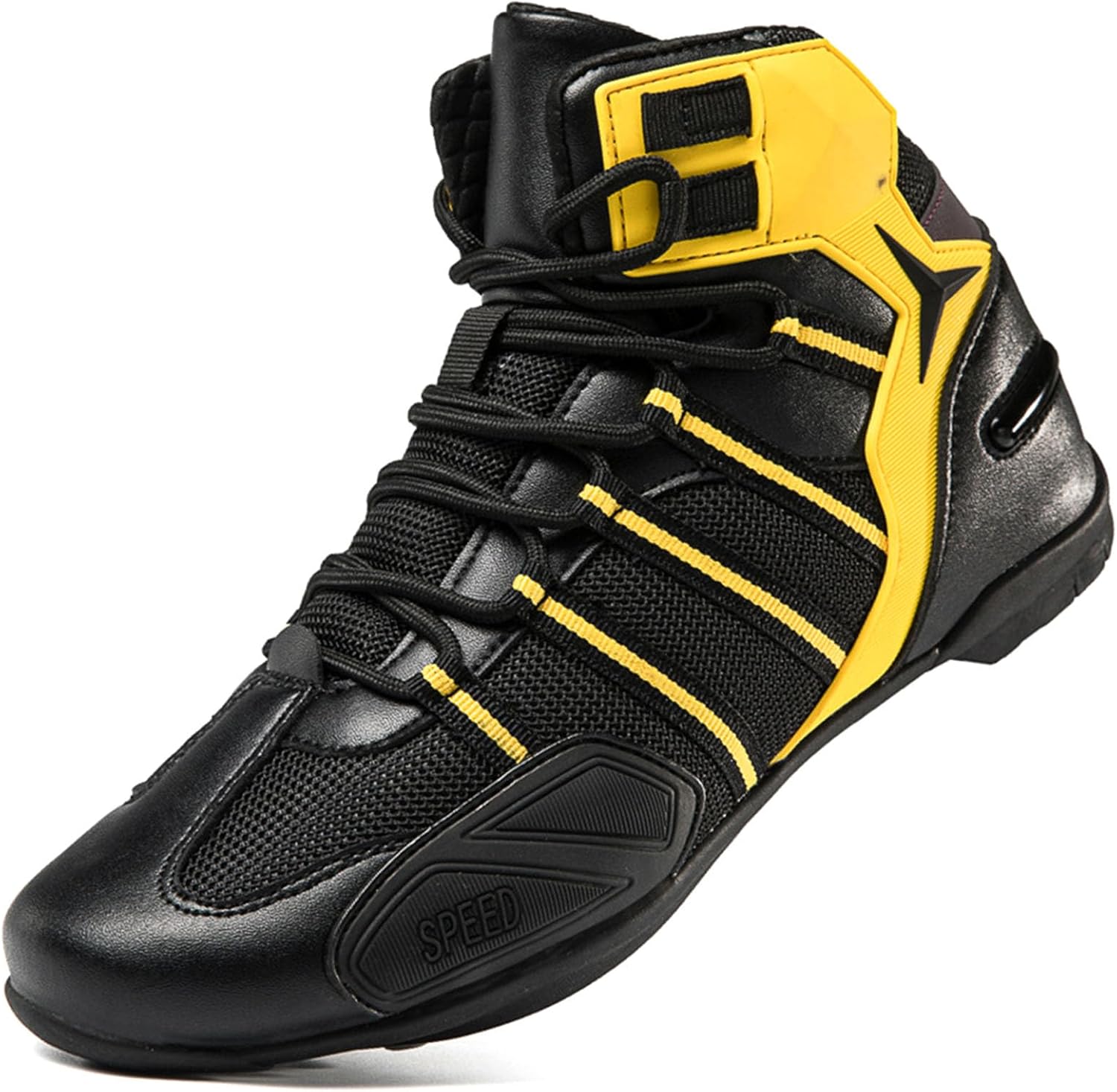 

Кожаные мотоциклетные ботинки для мужчин, обувь для езды на мотоцикле с поддержкой щиколотки и противоскользящей подошвой, спортивные вело-ботинки Hiuzylqx, черный/желтый