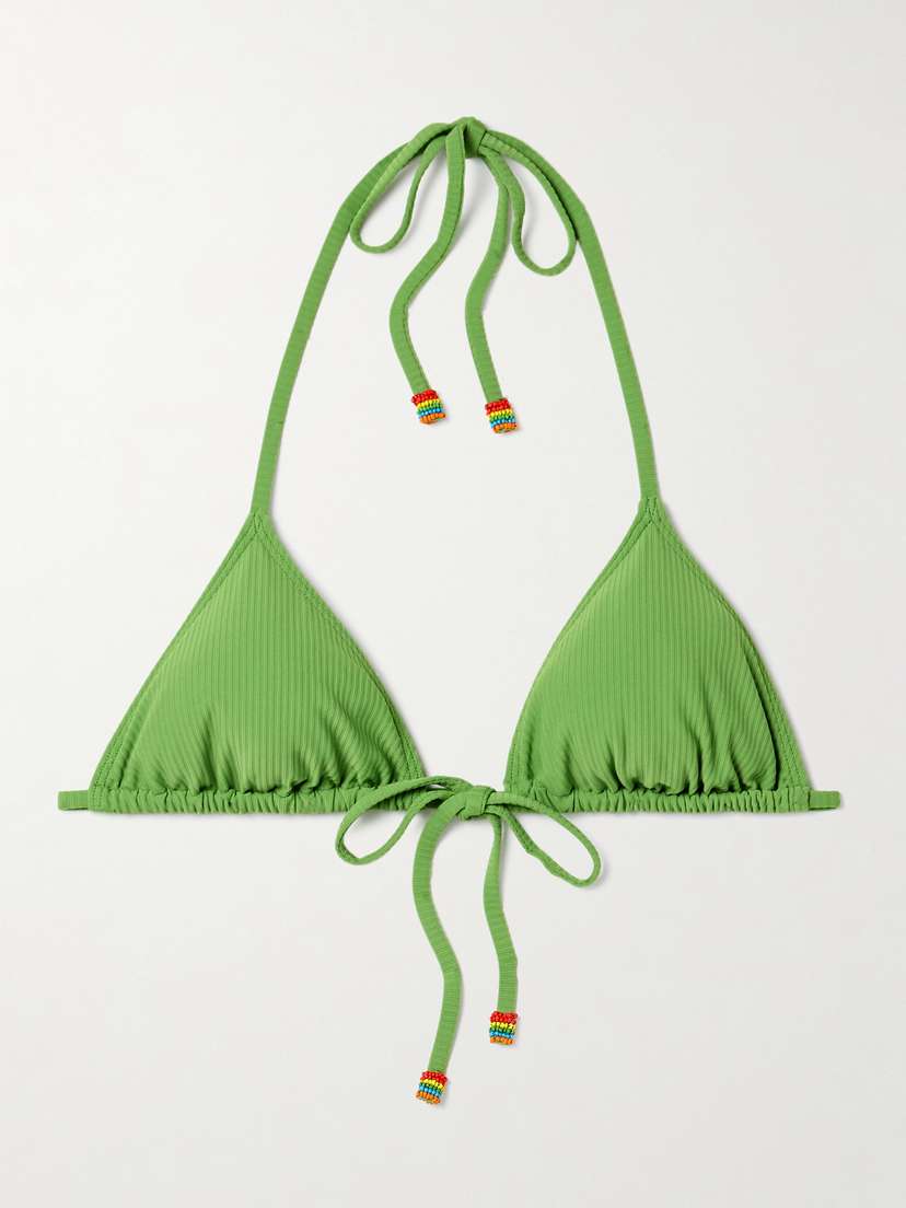 

Ребристый треугольный бикини-топ Lido с отделкой из бисера Staud, зеленый