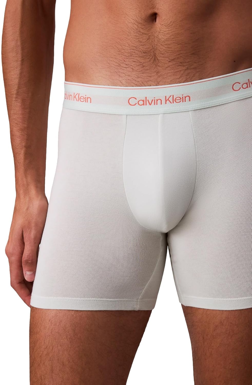 Мужские трусы-боксеры Calvin Klein Icon Cotton Stretch, 3 пары, Coral Pop W/ Dark Denim Logo, Sprout Green W/ Coral Pop Logo, Dark Denim W/ Sprout Green Logo — фото 4