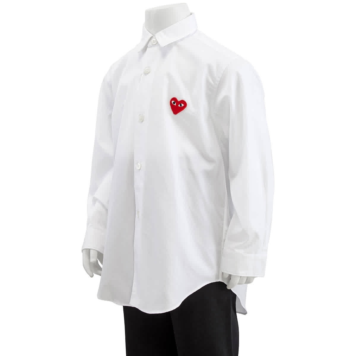 Comme Des Garcons Детская Хлопковая Рубашка с Длинным Рукавом и Сердечком, белый — фото 2