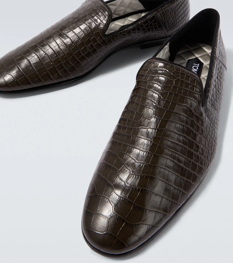 Лоферы Steven из кожи с эффектом крокодиловой кожи Tom Ford, зеленый — фото 3