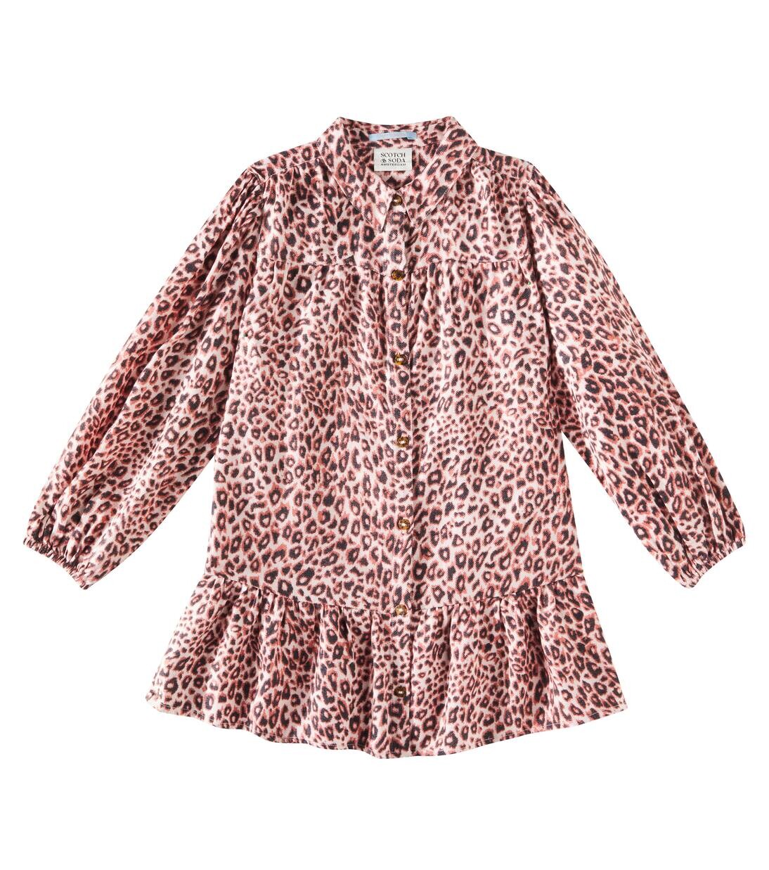 

Платье-рубашка из хлопковой фланели с леопардовым принтом Scotch & Soda Kids, цвет mini leopard