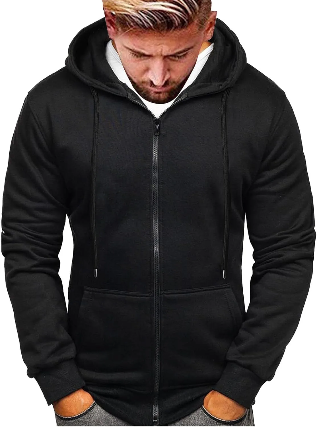 

Мужская флисовая толстовка с капюшоном, теплая, на молнии