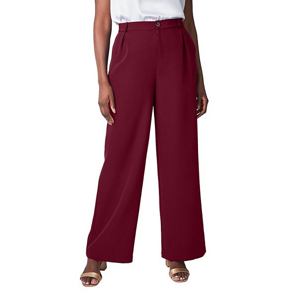

Женские брюки plus size bi-stretch wide leg Jessica London, Merlot