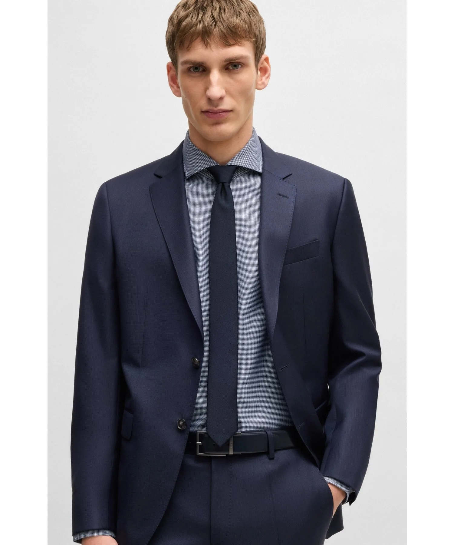 Мужская рубашка Regular Fit Structured Cotton BOSS Navy — фото 4