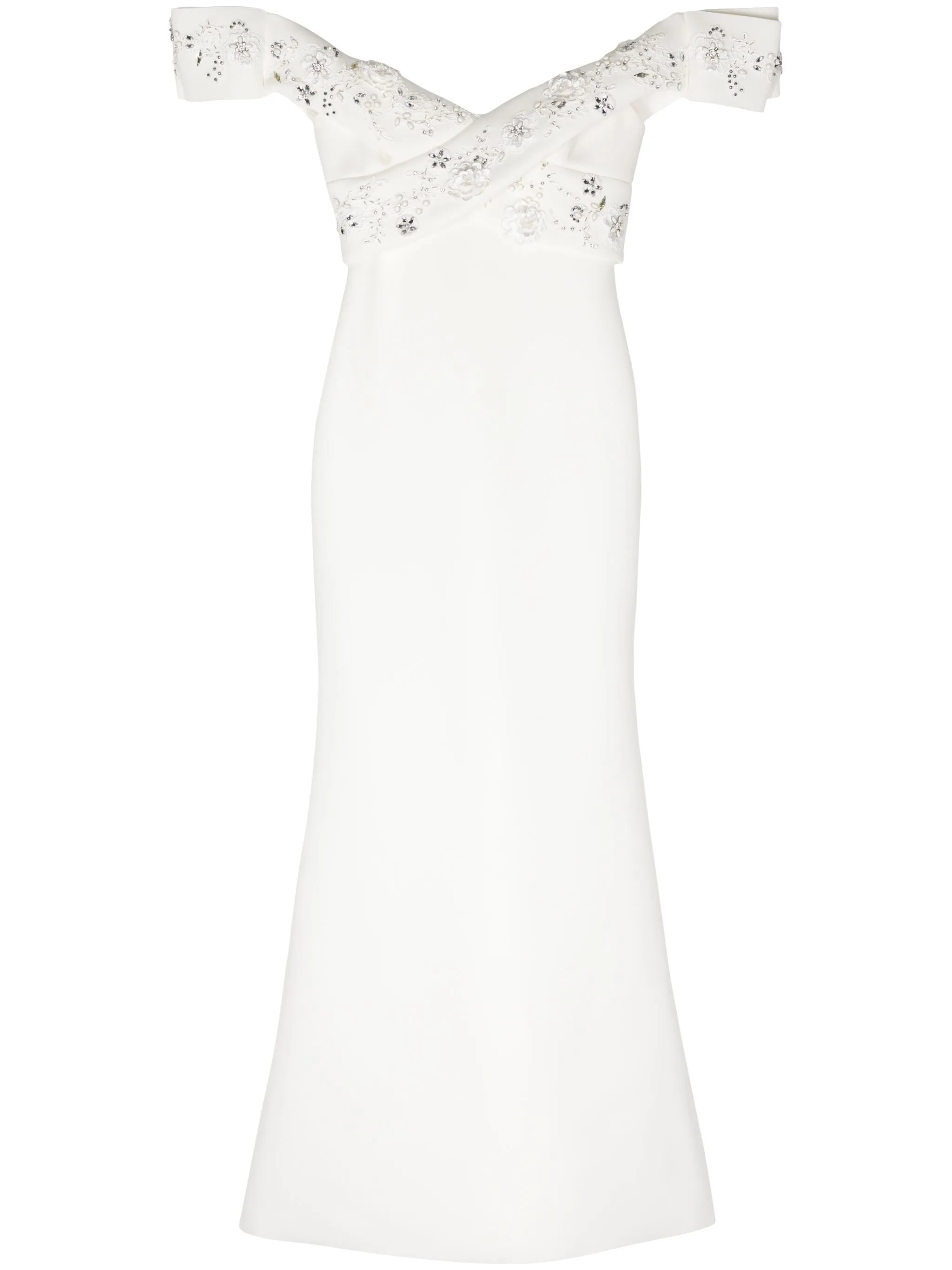 

Декорированное платье с открытыми плечами Badgley Mischka, белый