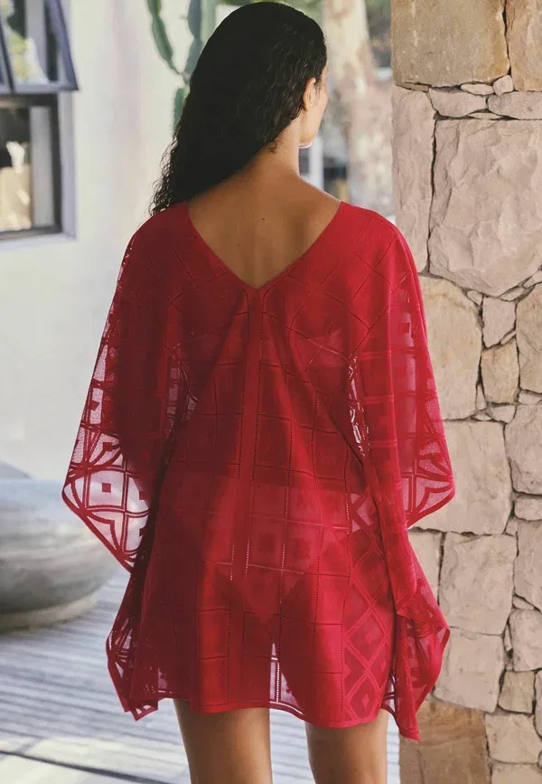 Пончо-накидка Regular fit lace v neck poncho . cape Next, красный — фото 2
